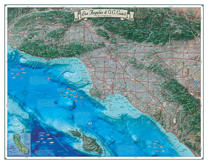 Los Angeles-Orange Coast Map, Coastal California Series | Bluewater Maps