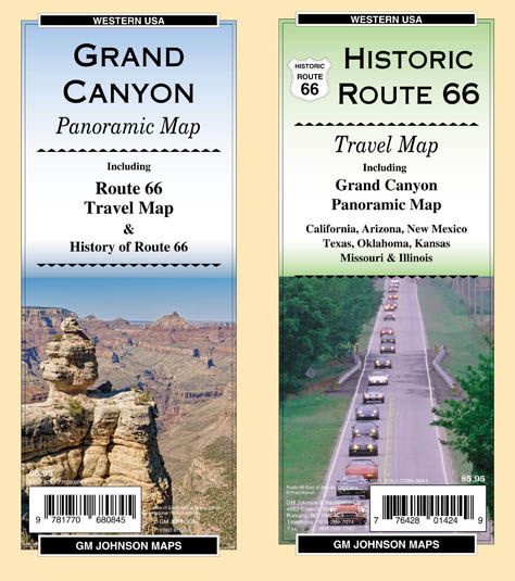 Historic Route 66 Travel Map With Grand Canyon Panoramic Map | GM Johnson Maps