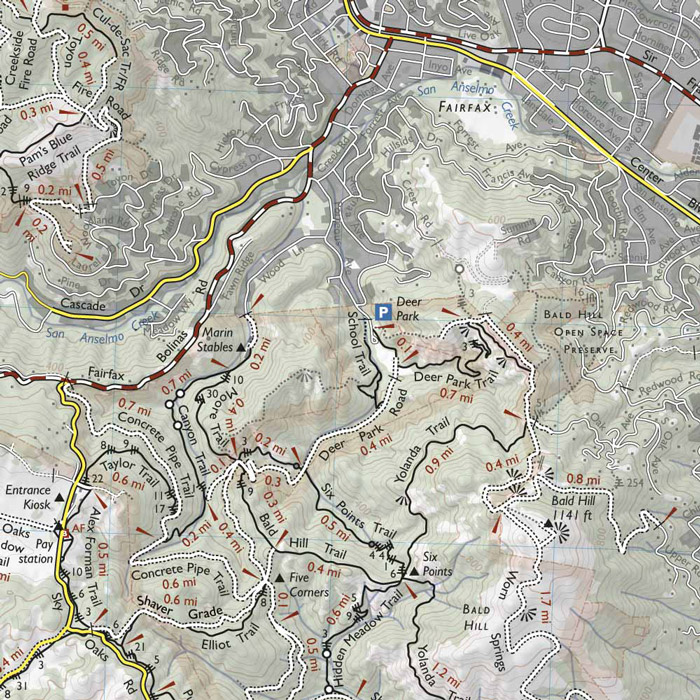Bay Area Trail Map: Mount Tamalpais | Redwood Hikes Press inside image